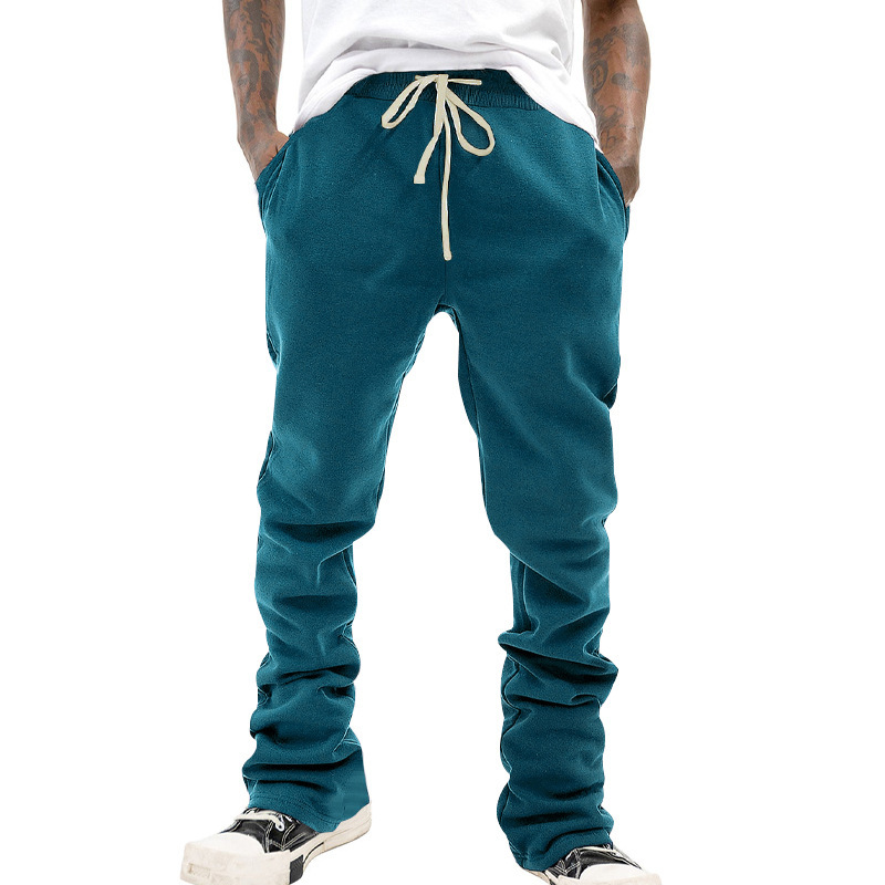 Men's Clothing heavyweight flared drawstring trousers solid color retro slim men's casual trousers trend_voghion.com