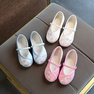 Hanfu Embroidered Shoes Girls Ethnic Style Children's Ancient Clothing Embroidered Shoes Chinese Style Handmade Cloth Shoes Ox-tendon-soled Dance Shoes