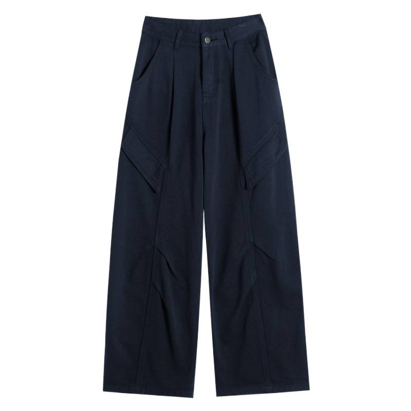 Pantalones Vaqueros Cargo de Pierna Ancha para Mujer de Mezclilla con Cintura Alta y Bolsillos