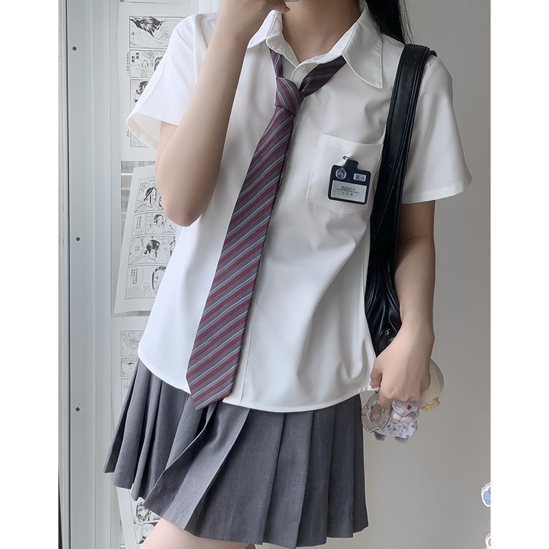 正版学院风日系白色jk衬衫甜美宽松长短袖衬衣tr面料女夏百搭校供|undefined