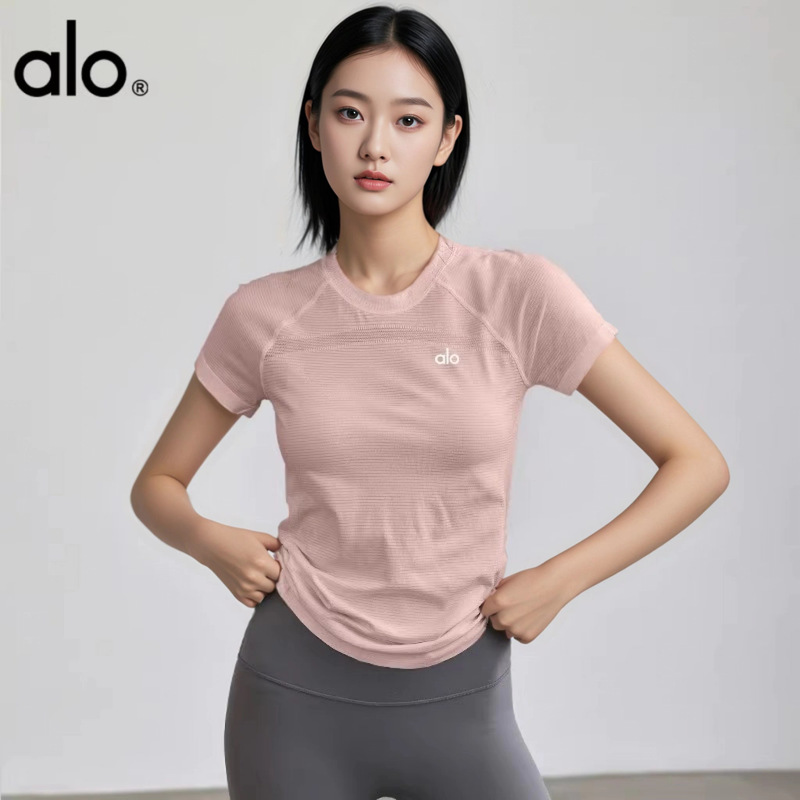 alo レディース Tシャツ 25 夏新作 ラウンドネック 速乾 プリント スリムフィット デイリー スプライシング スポーツ アウトドア レジャー 半袖|undefined