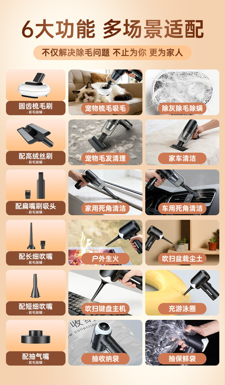 Household Wireless Vacuum Cleaner, Mini Handheld Multi-Functional Pet Hair Extractor, High Suction Power, Portable Car Vacuum Cleaner