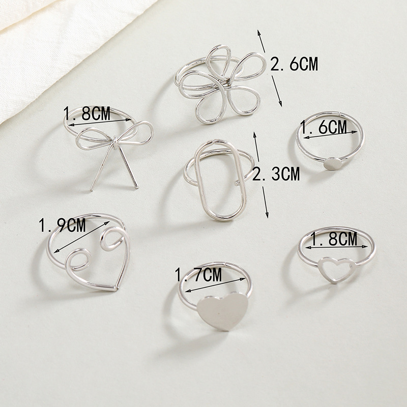 Simple Exaggerated Alloy Adjustable Geometric 7-piece Ring Set display picture 1