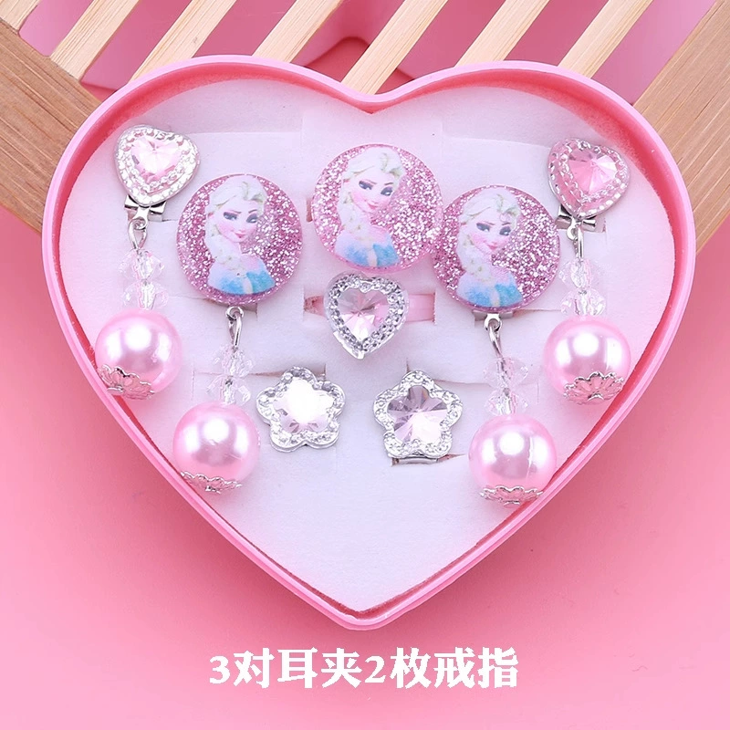 Children's ear clips, set for princess, cartoon accessory, no pierced ears, Birthday gift