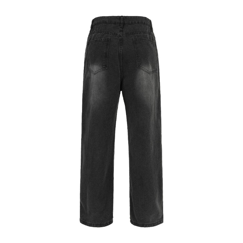 Men's Retro Patchwork Curved Blade Jeans mid Waist Loose Straight Leg Slightly Flared Pants Autumn/Winter American Style Blue_mkmklike.com