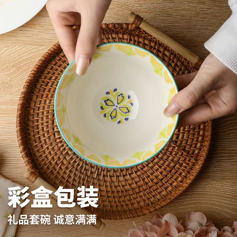 Porcelana de pelo largo pintada a mano americana de arroz de cerámica de desayuno de leche de avena de bolos de postre personalidad creativa de bolos de arroz