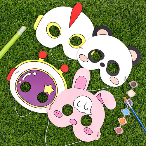 Creative DIY hand-painted cartoon masks, students’ handmade animal graffiti masks, children’s interactive coloring gifts