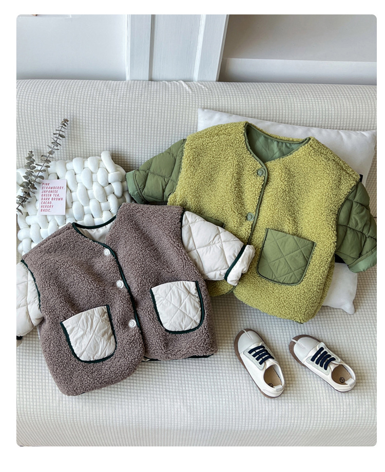 Children's granular plush warm for boys girls Korean version baby 2023 new autumn and winter cotton jacket_voghion.com