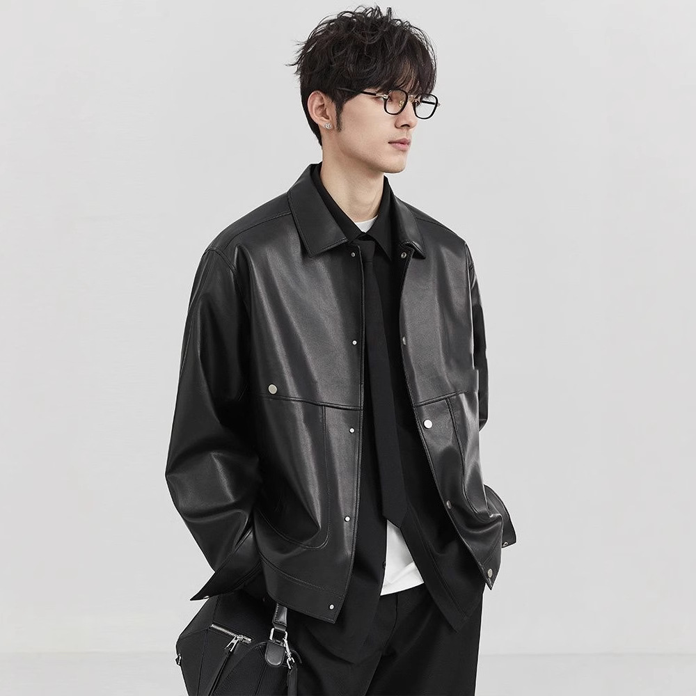 皮衣2024秋の新型高級pu皮ジャケットショート機関車カジュアル上着ファッションコート男性