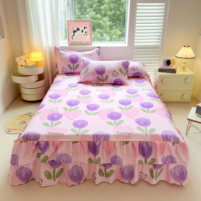 Máscara de cama Simmons transfronteriza, algodón de aloe vera, falda de cama de encaje bilateral de una sola pieza, cubierta de cama de princesa coreana, fábrica al por mayor