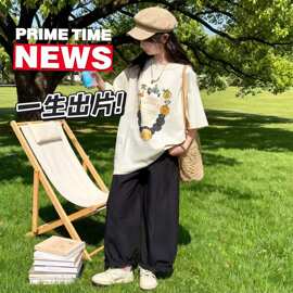 女童夏装卡通印花T恤套装2026新款韩版童装初中生宽松休闲两件套
