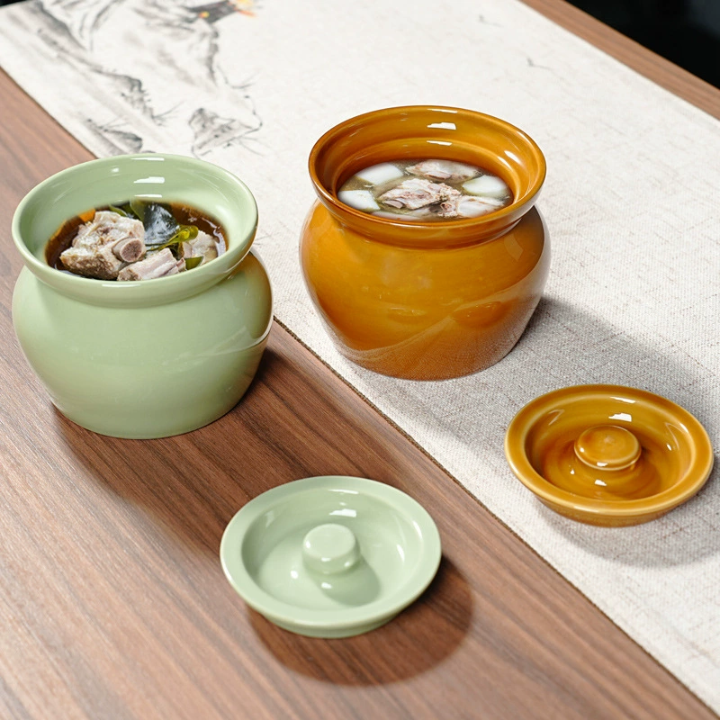 Керамическая кастрюля с крышкой для домашнего использования, подходит для супа, тушения и приготовления на пару, небольшая индивидуальная кастрюля для тушения.