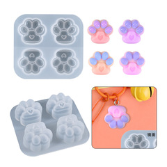 Yume Ren DiY Crystal Epoxy Mold, Mini 4-Grid Kitty Paw Keychain Decorations, Silicone Mold Wholesale