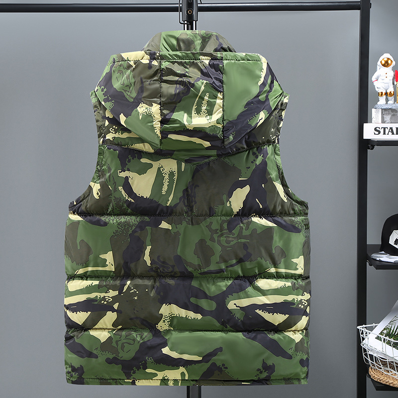 Chaleco de hombre camuflaje algodón con capucha sin mangas_voghion.com
