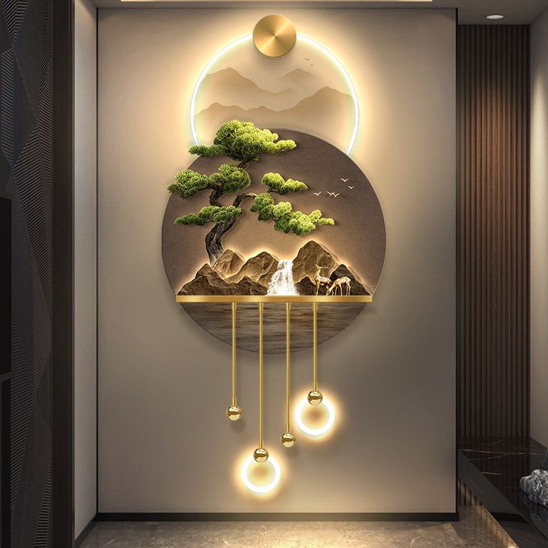 Bienvenido al porche de pino, luminoso, nueve peces, pintura decorativa, luz de lujo, pintura de luz LED, luz de ambiente de paisaje de inducción del corredor Fulu