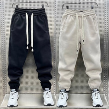 潮牌加厚裤子男春秋季束脚运动卫裤纯色男士休闲宽松哈伦长裤潮流