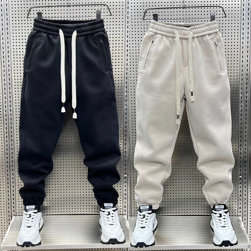 Trendy Thickened Pants for Men, Spring and Autumn Jogger Sweatpants, Solid Color Men's Casual Loose Harem Pants, Fashionable