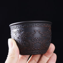 古典韵味纯手工紫陶浮雕茶杯主人杯单个•中式仿古主人杯复古茶杯