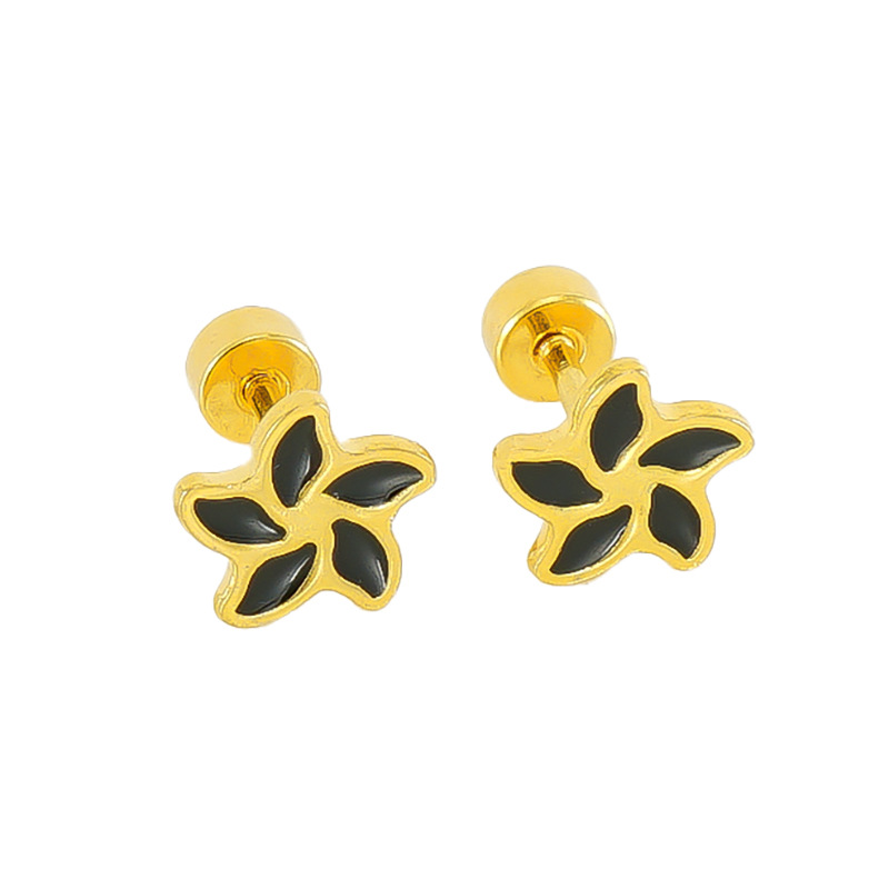 1 Pair Simple Style Flower Enamel Plating Stainless Steel Ear Studs display picture 7