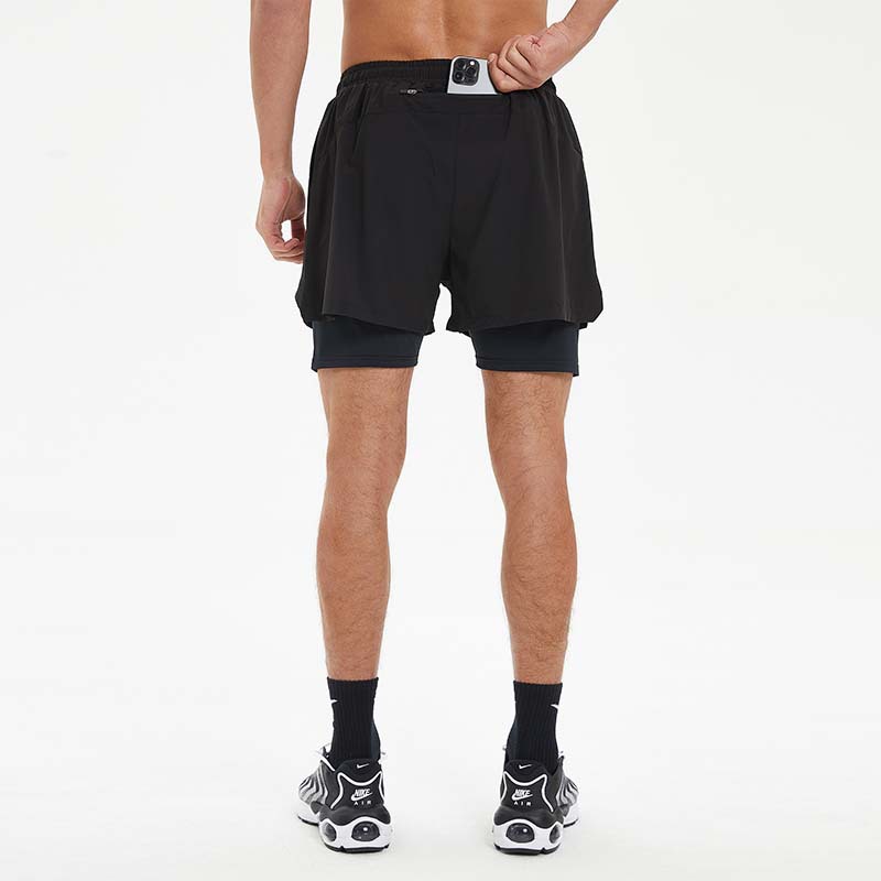 Verano hombres fitness correr doble secado rápido shorts maratón grupo correr deportes tres pantalones en stock impreso al por mayor