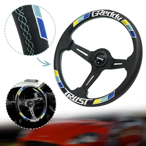 Cross-border best-selling car modification 14-inch 350mm genuine leather steering wheel, universal concave three-color stripe embroidered steering wheel