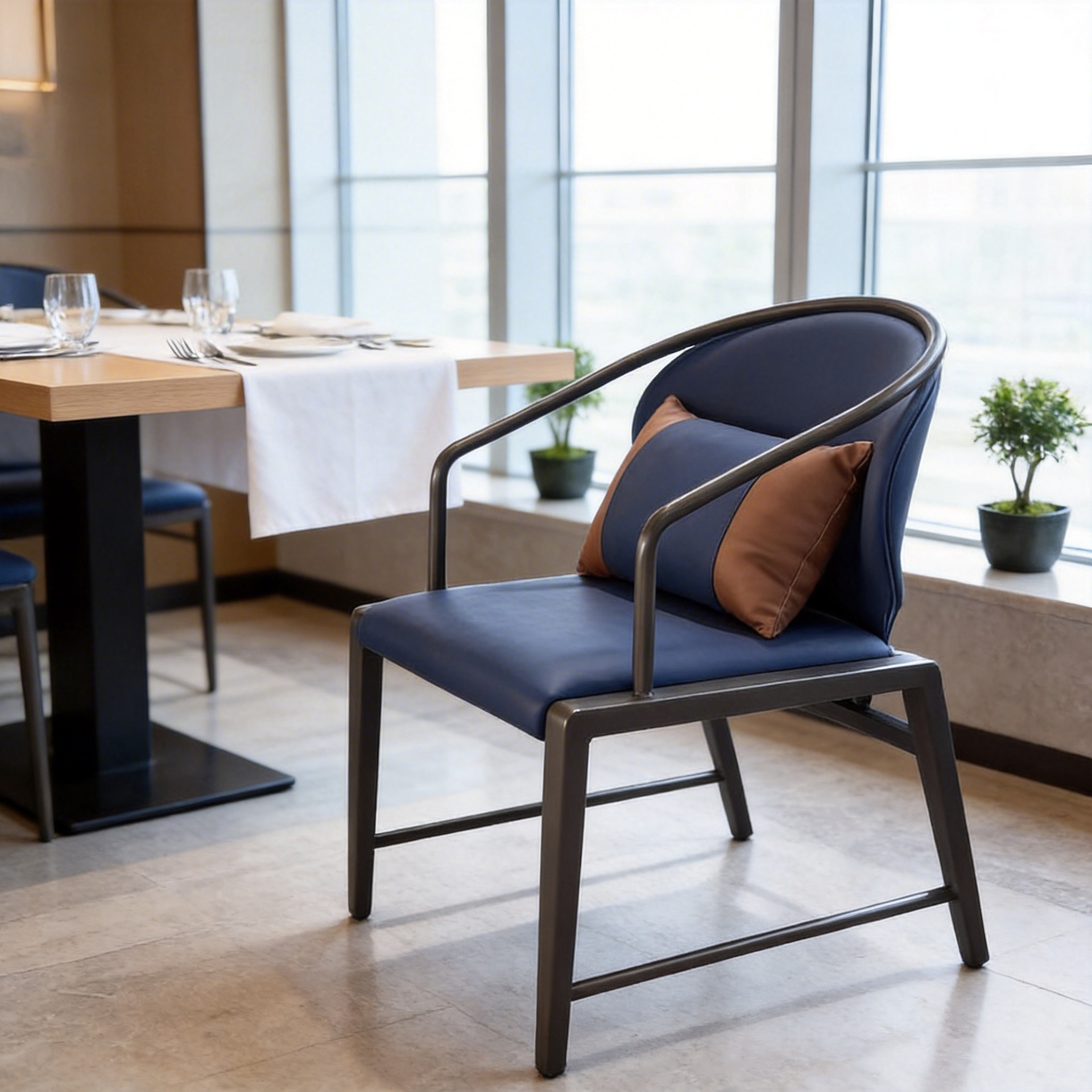 Modern Simple Dining Chair Meihao Same Style Chair Hotel Room Chair Cushion Sponge Elastic Chair Metal Dining Chair