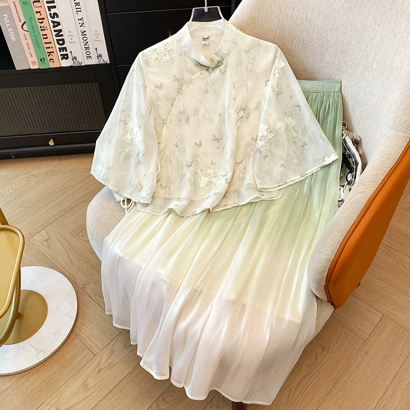 Новый китайский костюм-двойка в стиле чонсам для молодых девушек 2025 года, улучшенный ретро-костюм в национальном стиле