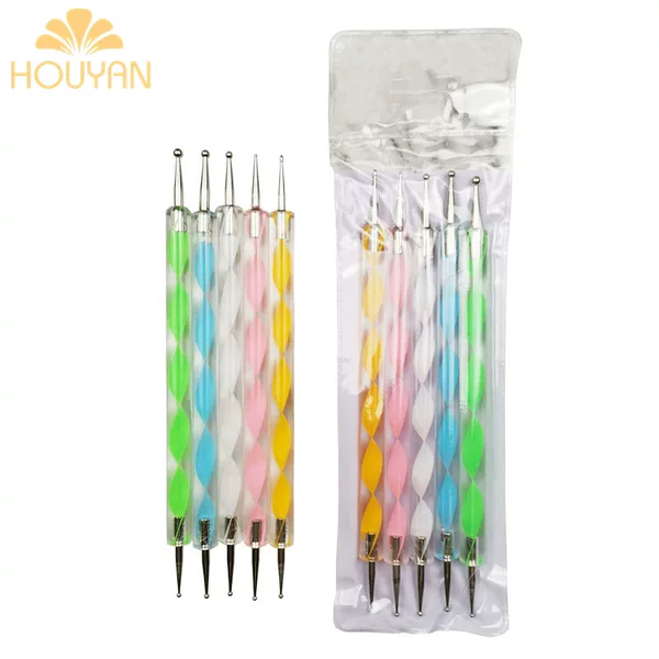 Manicure Tools Dot Drill Pen Double-Head Dot Needle Five Colorful Acrylic Spiral Rod Hook Pattern Drawing Dot Pen