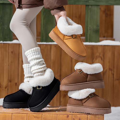 Winter cold-proof and warm-keeping cotton shoes, simple all-matching snow boots, bag, heel, cotton slippers, women's thick sole, velvet thickness