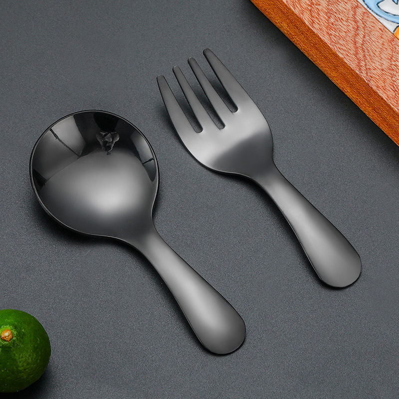Creativo 304 cuchara de bebé de acero inoxidable mango corto tenedor cuchara traje de postre dorado cuchara tenedor helado cuchara niños vajilla