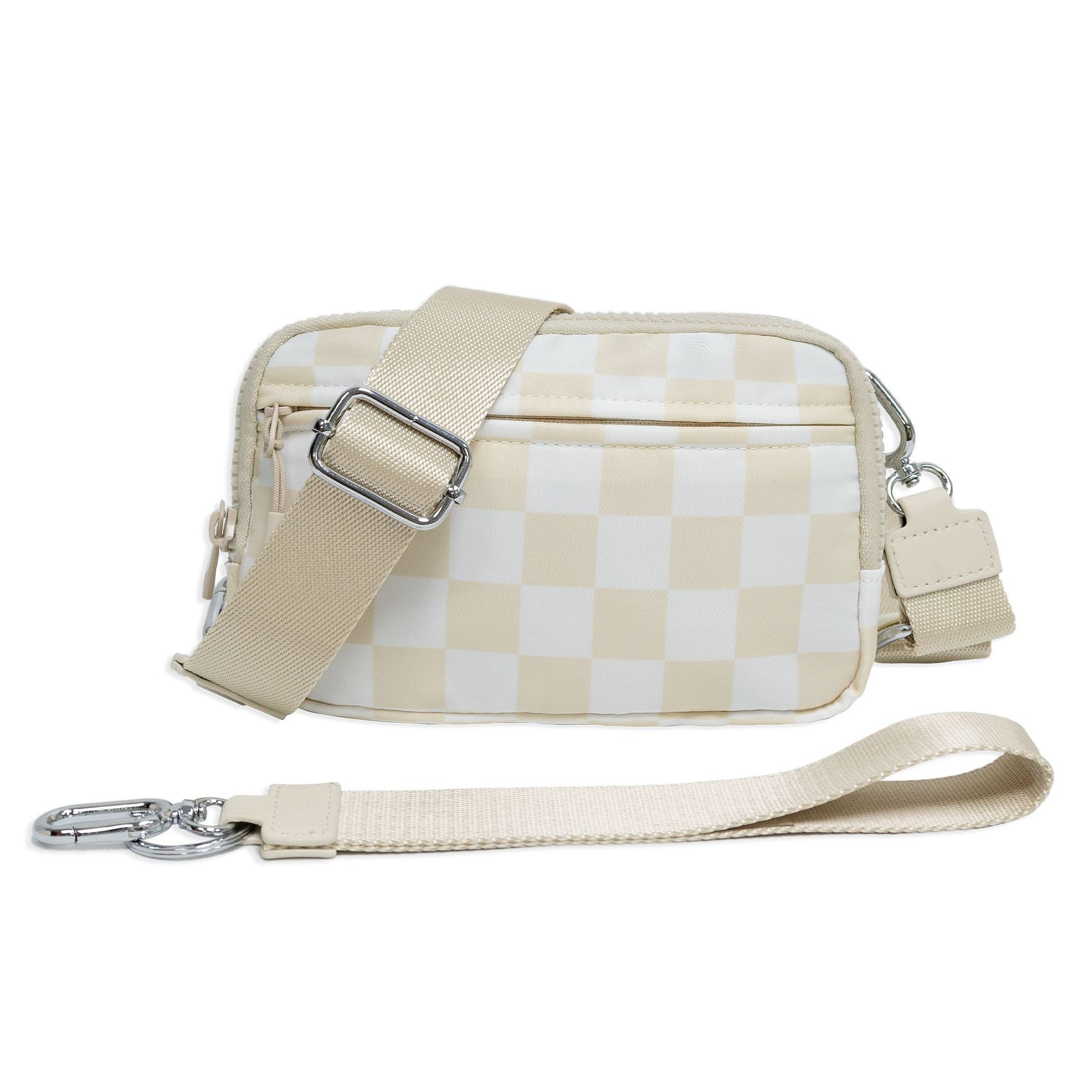 Lulu-style cross-border double-layer waterproof checkered chest bag, fashionable crossbody outdoor sports bag, travel waist bag