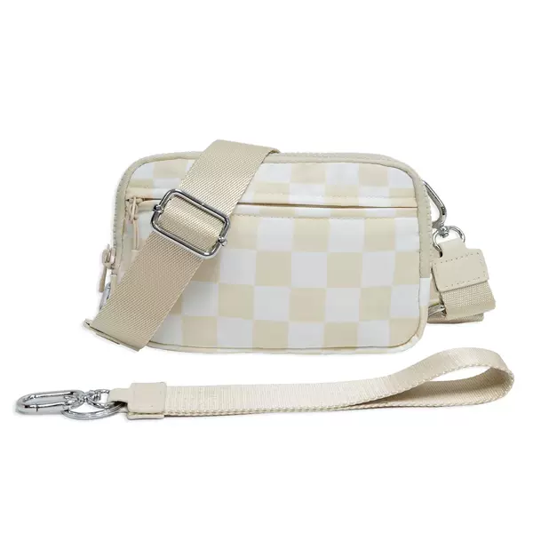 Lulu-style cross-border double-layer waterproof checkered chest bag, fashionable crossbody outdoor sports bag, travel waist bag