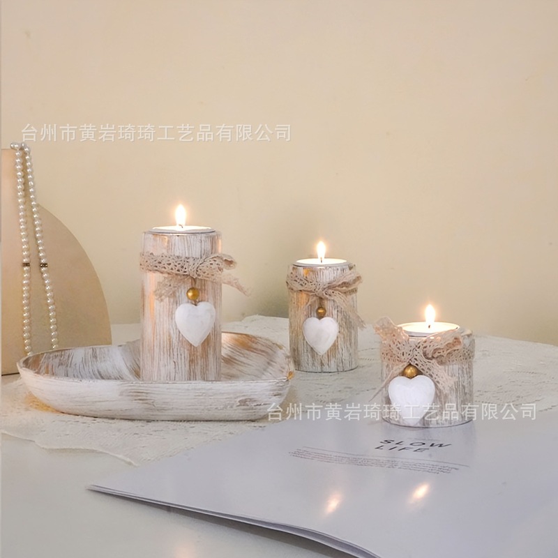 跨境情人节心形木质蜡烛烛台木托婚礼桌面装饰套装家居氛围摆件|undefined