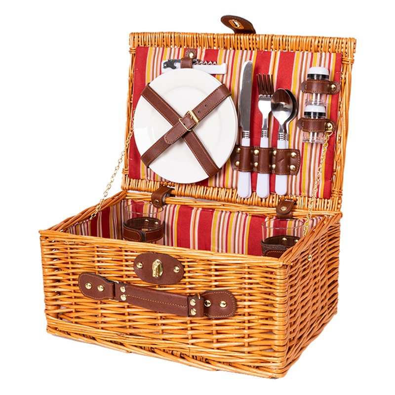 Cesta de picnic de ratán de fábrica cálido amor cesta tejida artificial Cesta portátil de aislamiento térmico de mimbre con tapa