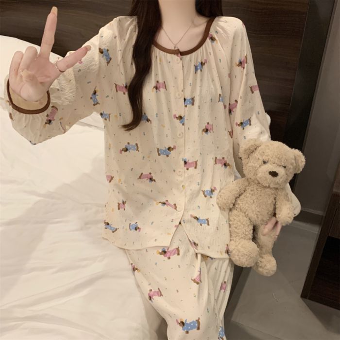 云朵棉睡衣女春秋季新款韩系甜美公主风圆领长袖套装家居服可外穿|undefined