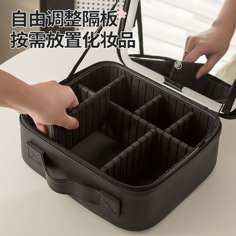 LED con iluminación espejo de pantalla completa bolsa de maquillaje portátil de mujer maquillaje bolsa de mano maquillaje caja de almacenamiento de maquillaje de gran capacidad