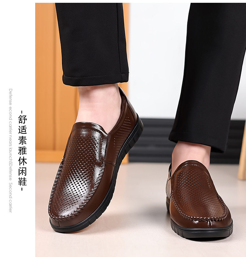 Dép sandal nam da bò thật thoáng khí lỗ rỗng, đế cao 1-3 cm, kiểu mùa hè — nâu, đen chi tiết 21