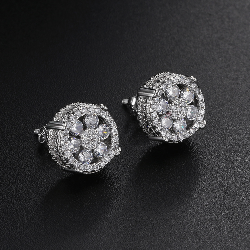 Popolare Full Diamond Hip Hop Round Micro Set Zircone Filo per Uomo e Orecchini_voghion.com