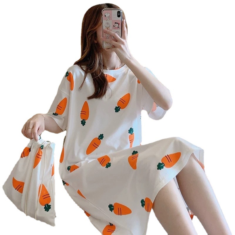 Vestido de Dormir de Manga Corta de Talla Grande para Mujer Poliéster Suelto Transpirable para Casa Verano image 6