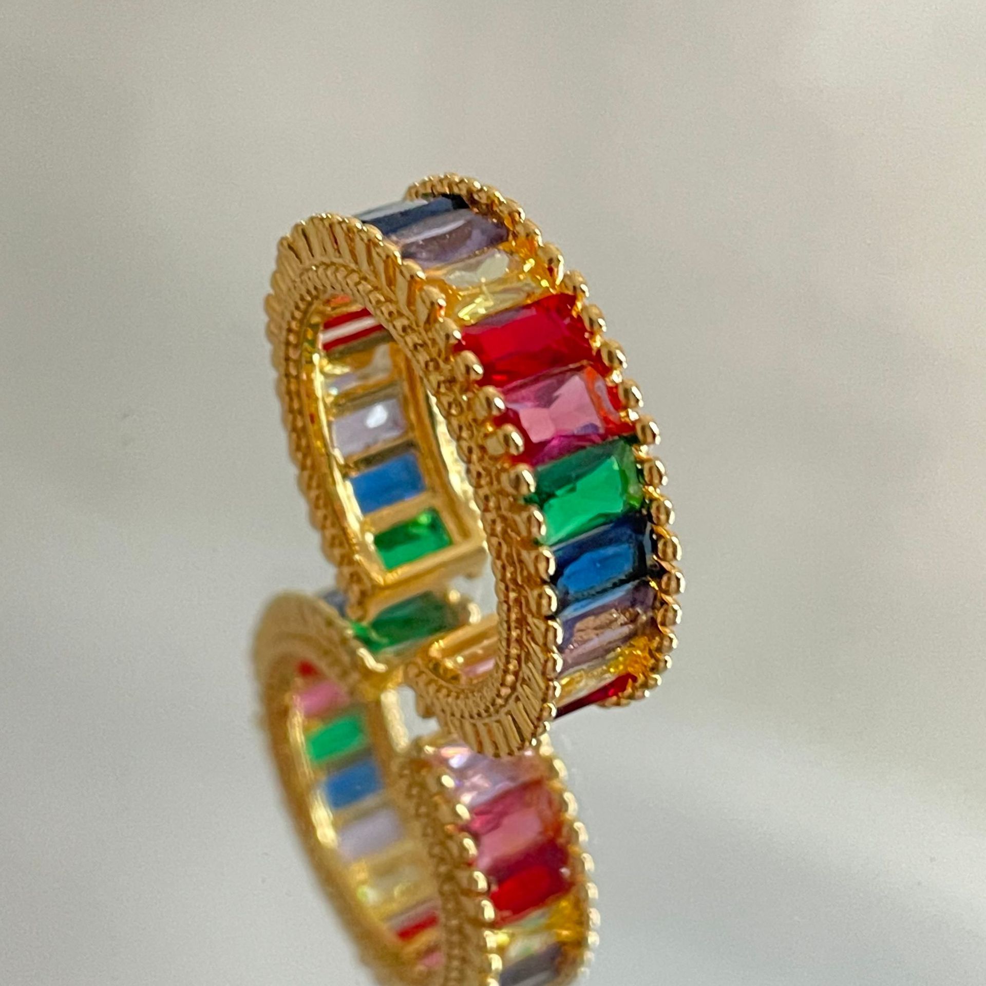 Streetwear Colorful Copper Plating Inlay Zircon Open Ring display picture 3