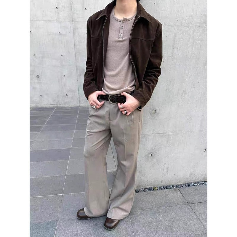 深棕色美式复古短款外套男款秋季高级感痞帅cleanfit正肩翻领夹克|undefined