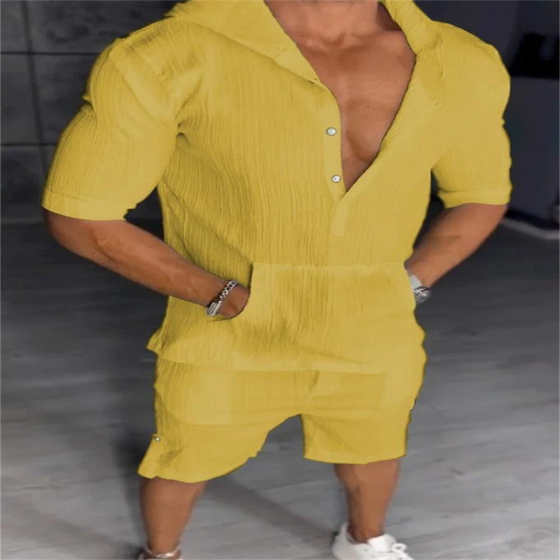Men's Casual Hooded Sweatshirt And Shorts Two Piece Set_voghion.com
