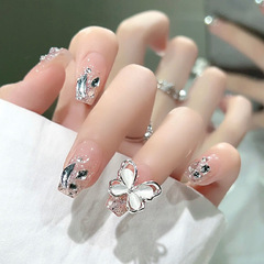 Handcrafted Wearable Nail Tips, Ready-Made—Warm Elf Glittering Aurora Rhinestone Gradient Design, Enhances Skin Tone, Comes with Free Tool Kit