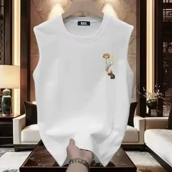 Summer New Classy Pure Cotton Sleeveless Vest Men's T-Shirt 2025 American High Street Fashion Brand Outer Vest Top t Summer New Classy Pure Cotton Sleeveless Vest Men's T-Shirt 2025 American High Street Fashion Brand Outer Vest Top t