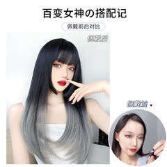 Gradient Princess Cut Wig Female Natural Full Head Cover Air Bangs Simulated Human Hair Long Straight Hair Cover Manufacturer Wholesale