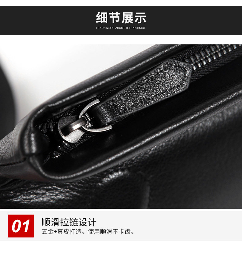 Túi đeo chéo nam da bò thật Malute mềm mại, kiêm túi clutch cầm tay, chống thấm nước — Màu đen chi tiết 26