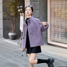 双排扣羊毛呢立领外套女2025秋冬季新款宽松显瘦百搭上衣 HE5120