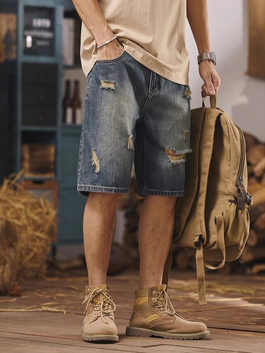 Men's Loose Casual Denim Frayed Short Pants, New Summer Thin Five-Pocket Shorts, Wearable and Breathable, Versatile Outerwear