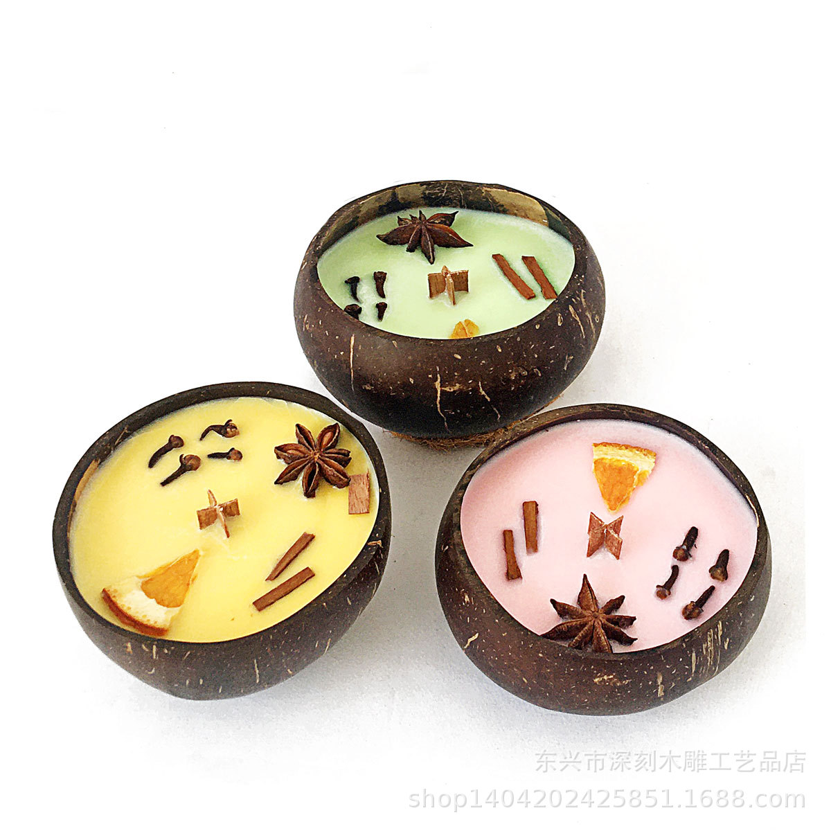OOOHA创意椰子壳香薰蜡烛家用无烟安神助眠伴手礼物摆件生日木芯