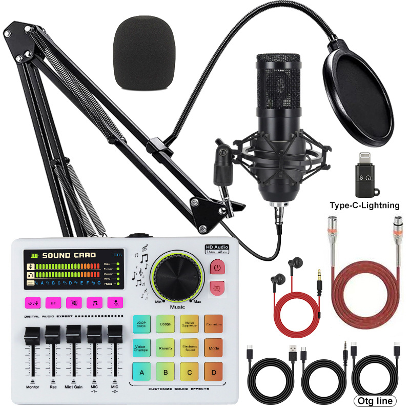 BM800 micrófono micrófono 48V teléfono celular tarjeta de sonido inglés computadora usb equipo de podcast set auriculares image 10